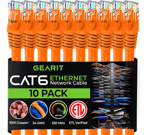 Gearit Cable Ethernet Cat 6 De 7 Pies (paquete De 10) - C...
