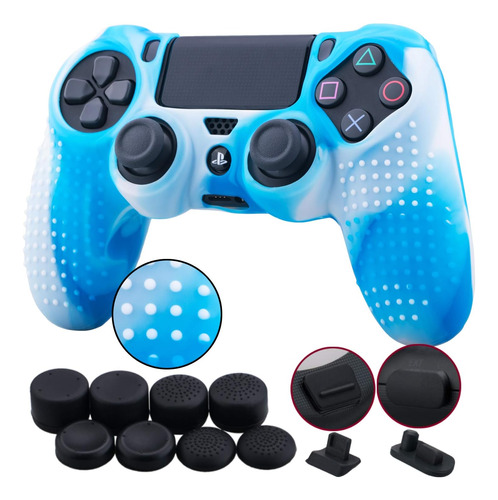 Funda Joystick Ps4 9cdeer Silicona Azul Blanco