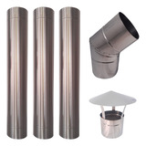 Kit 3m Dutos Chapéu Chinês Curva 45 Inox 304 - Chaminé