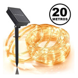  Manguera Led Solar 200 Led 20 Metros Luz Calida Navidad