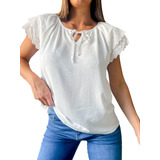 Blusa Con Tiras Lino Elastizado Con Puntillas Talles Grandes