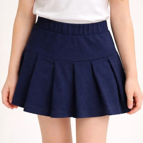 Saia Short Infantil Juvenil Piquê Pregas Azul Marinho
