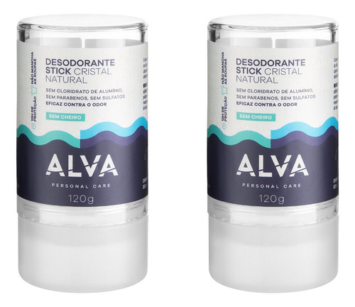 Kit 2 Desodorante Cristal Alva Sem Aluminio Vegano Natural