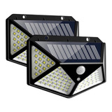 6 Luminária Parede Solar 100 Leds Bateria Luz Balizador 