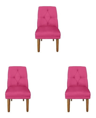 Kit 3 Cadeiras Helena Suede Rosa Pink - Dominic Decor