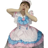 Disfraz De Cosplay Traje Rosa Lindo Maid Lolita Kawai Set