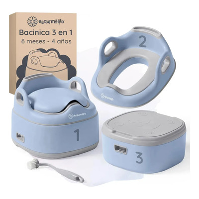 Bacinica 3 En 1 Para Niños Esquimal, Asiento Entrenador Para Tasa De Baño Portátil , Bañito Antideslizante, Inodoro Infantil De 6 Meses A 4 Años Azul | Envío gratis