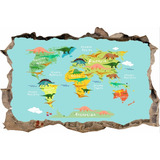 Vinilos Efecto 3d Pared Rota Mapa Dinosaurios - 1m X 60cm