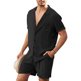 Conjunto De Manga Curta Camisa De Linho Masculina De Praia