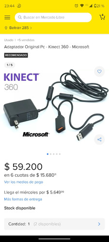 Adaptador Original De Kinect Xbox 360 Para Pc 