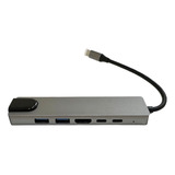 Adaptdaor Tipo C 6 Em 1 - 100mbps Hdmi/usb/usb Tipo C/rede