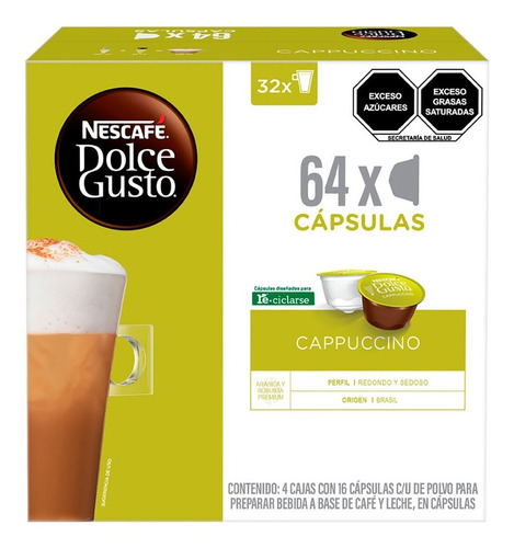 Nescafé Dolce Gusto 64 Cápsulas Sabor Cappuccino, 32 Tazas