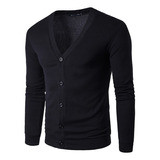 Camisa Slim Casual Hombre, Suéter Cárdigan Negro Miveni [u]