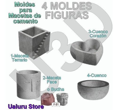 4 Moldes - Face + Terrario + Cuencos 