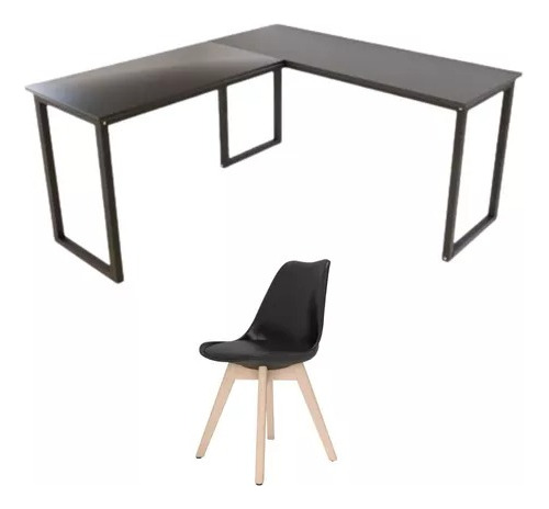 Mesa Industrial Preta L Escritório + Cadeira Saarinen