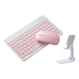 Kit De Teclado E Mouse Bluetooth+suporte Rosa Para Tablet