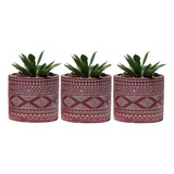 Kit 3 Vaso Em Cimento Suculenta Planta Artificial Cor Pink