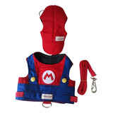 Roupa Pet - Guia Peitoral Mario Ou Luigi + Boné