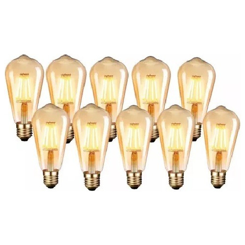 Ampolleta Vintage Led Soquete E27 Tipo Edison Calida Pack 10