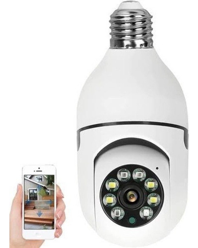 Câmera Wifi Ip 360 Segurança Lampada Espiã Áudio Cor Branco