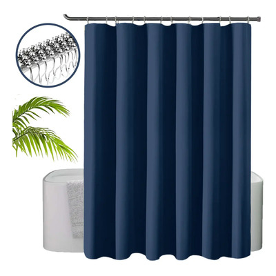 Mebix Trd Cortina De Baño Tela Antihongo 214cm X 183cm +12 Ganchos Acero Inoxidable Impermeable Color Azul Liso