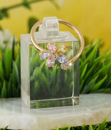 Anillo Compromiso Oro 24k Ajustable Flor Colores Primavera  