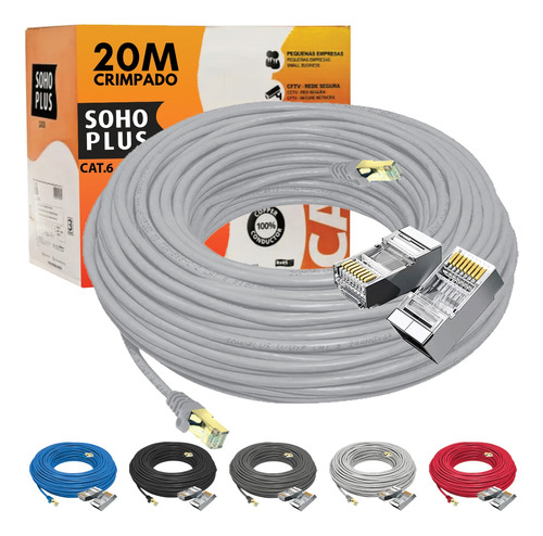 Cabo De Rede Cat6 Furukawa Sohoplus 100% Cobre 20m Crimpado