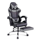  Lumax Silla Gamer Con Reposa Pies Ergonómica  Negra Y Gris Con Tapizado De Cuero Sintético