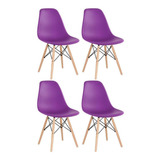 4  Cadeiras Charles Eames Wood  Dsw   Eiffel Cor Da Estrutura Da Cadeira Roxo