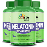 3 Potes Da Melatonina Triple Strenght Alta Pureza - Stay Well - 60 Cápsulas