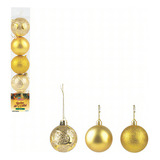 Kit 5 Bolas De Natal Dourada Enfeite Natalino Vermelho 7cm Cor Dourado/jade