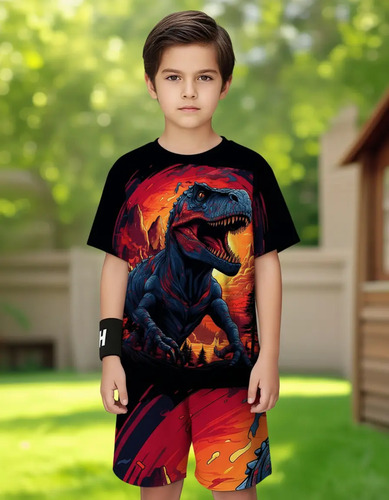 Conjunto De Camiseta Y Pantalones Cortos Con Dinosaurios Fer