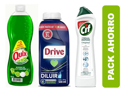 Pack 1 Quix + 1 Detergente Liquido Para Diluir Drive+1 Cif