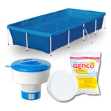 Kit Piscina Armação 3000l Retangular Com Flutuador E Cloro