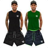 Conjunto 2 Camisetas Regatas Masculina + 2 Shorts Mauricinho