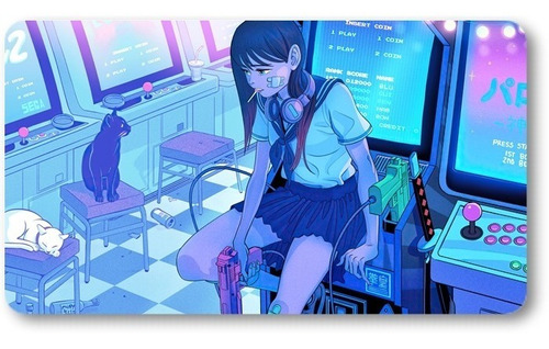 Mousepad Xl 58x30cm Cod.438 Chica Anime Retro Wave