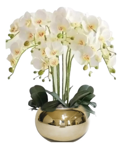 Arreglo De 6 Orquídeas De Tacto Natural Con Base Dorada 