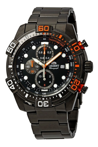Reloj Orient Hombre Acero Negro Naranja Crono 100m Ftt16001f