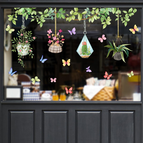 Calcomanías De Plantas Colgantes Para Ventana, Decoración Tr