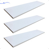 3 Prateleiras De Parede Tampo 90x25 Madeira Mdf Branco Tx