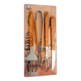 Kit Churrasco Inox 4 Peças Faca Garfo Pegador Espátula - Ad