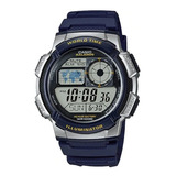 Reloj Pulsera Digital Casio Ae-1000 Con Correa De Resina Color Azul - Fondo Negro