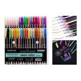 Set 36 Tinta Gel Glitter Boligrafos Neon Colores Brillantes