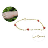 Pulseira Delicada Elo Corrente Coral Natural Ouro 18k J24592