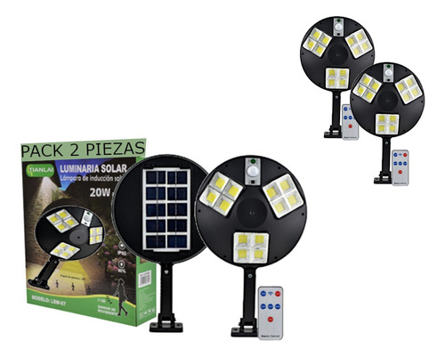 Lampara Solar Recargable 20w Led Exterior Circular 2 Piezas