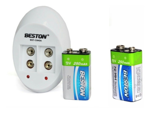 2 Baterias Recargable Cuadrada 9v 250mah+cargador Doble Best