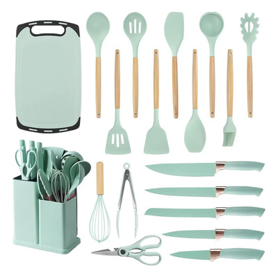 Juego 19 Utensilios De Cocina Con Cuchillos Verde Menta