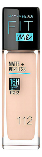 Base Líquida Maybelline Fit Me Matte + Poreless Fps 22 30ml Tono 112 Natural Ivory