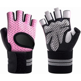 Guantes Para Gym Con Muñequera Mujer Rosa, Pesas, Crossfit