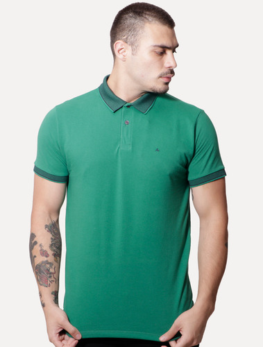 Polo Aramis Piquet Duplo Gola Jacquard Verde Bandeira